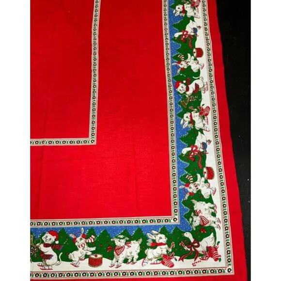 Vintage Sunweave Linen Corporation Holiday Tablecloth Christmas Animals Cats - Picture 8 of 15